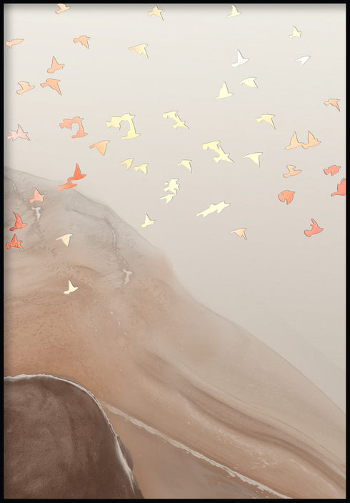 Poster Uccelli Caramello Destra Oro Rosa Reale